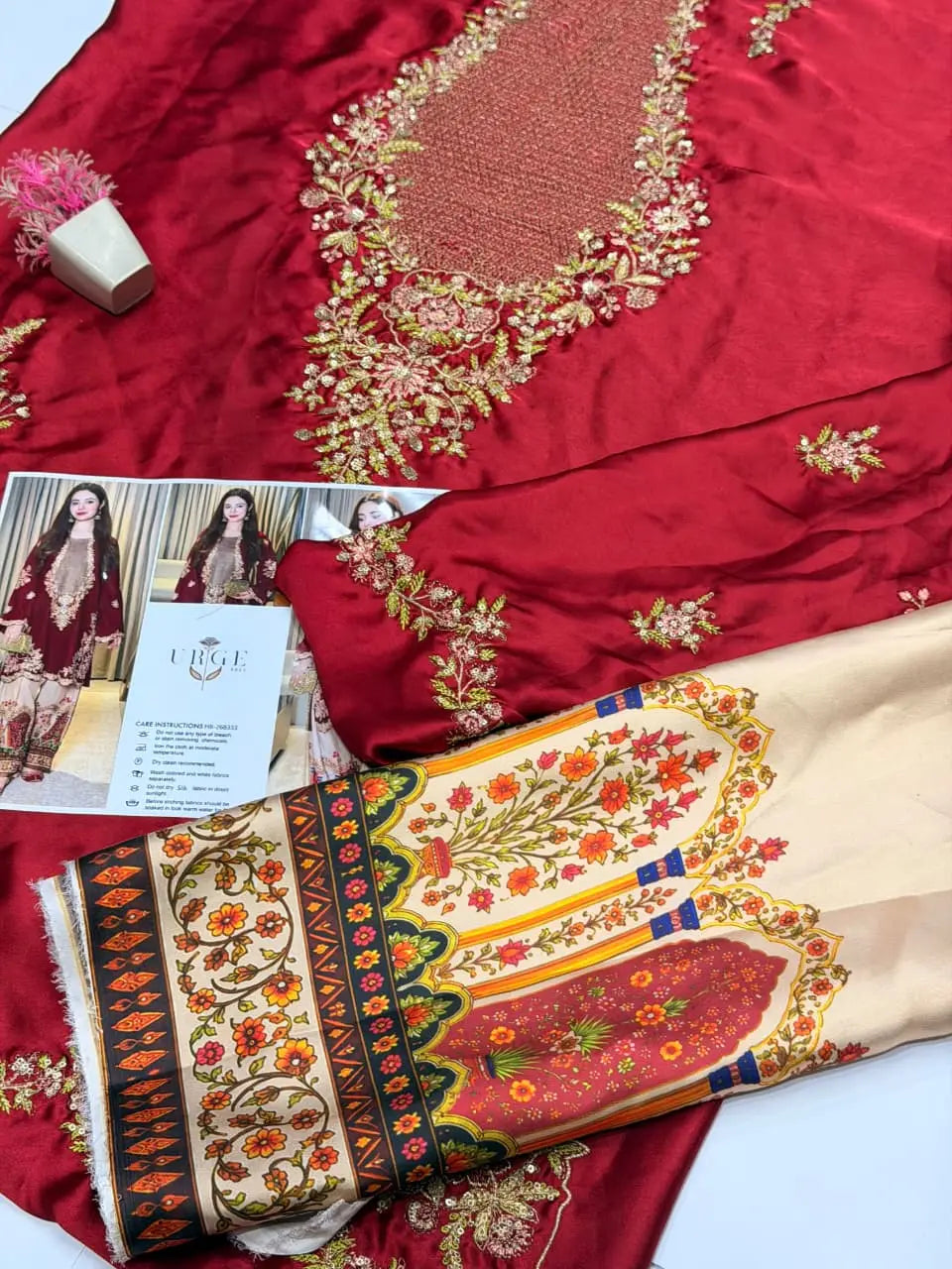 3 Pcs Women's Unstitched Embroidered Suit(HB)
