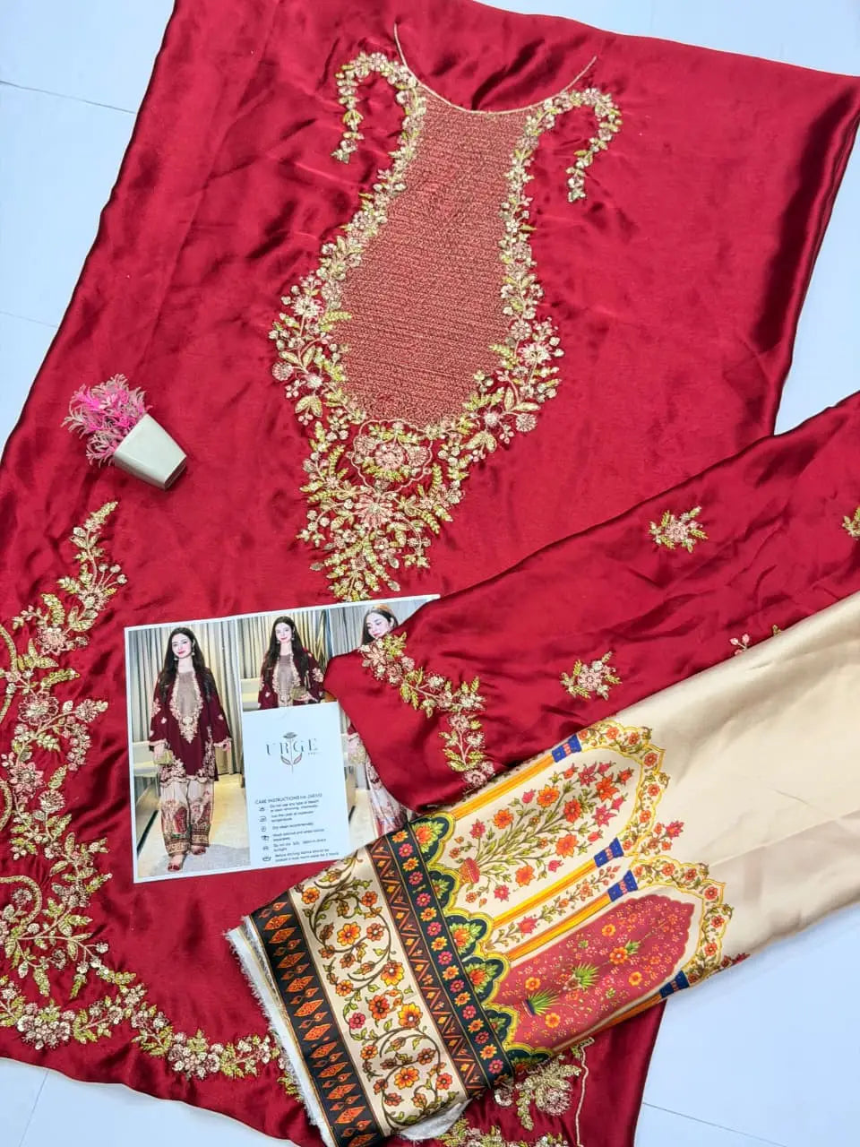 3 Pcs Women's Unstitched Embroidered Suit(HB)