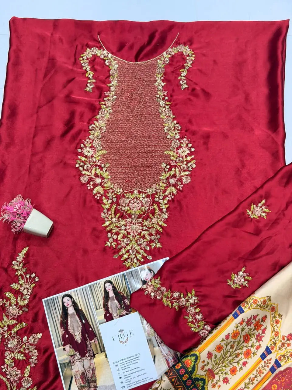 3 Pcs Women's Unstitched Embroidered Suit(HB)