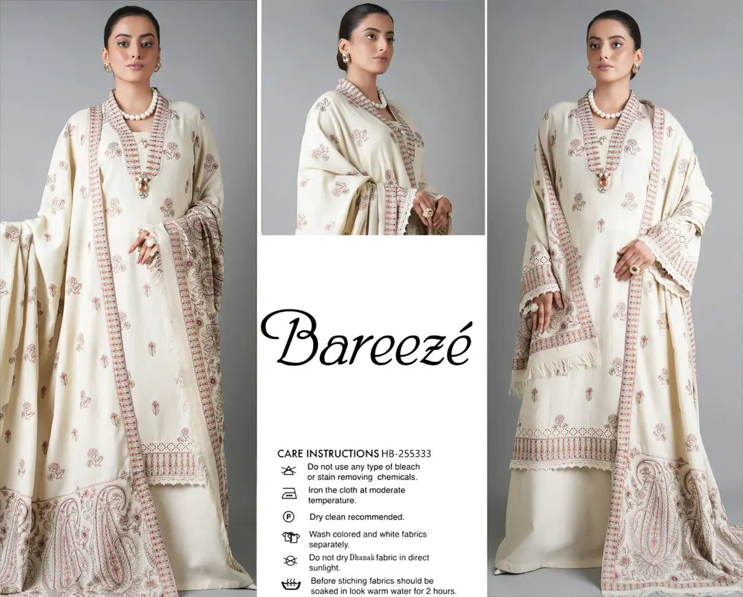 3 Pcs Women's Unstitched Embroidered Suit(HB)