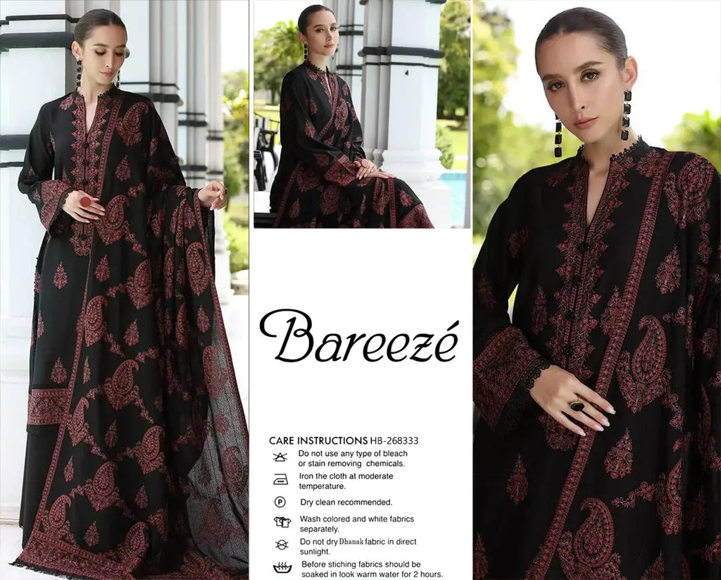 3 Pcs Women's Unstitched Embroidered Suit(HB)