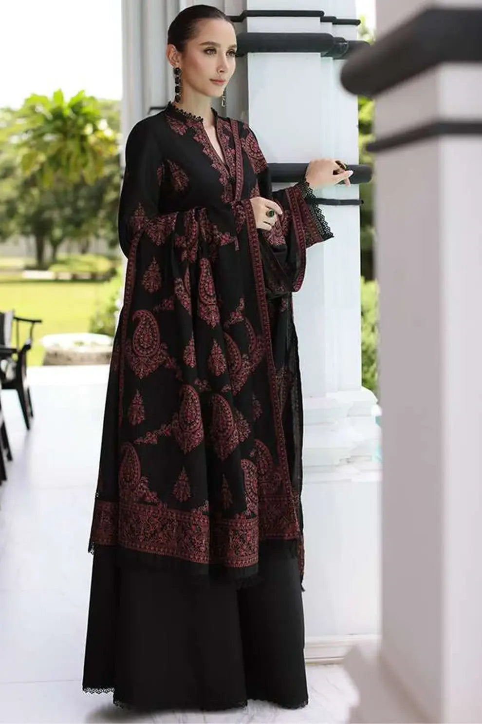 3 Pcs Women's Unstitched Embroidered Suit(HB)
