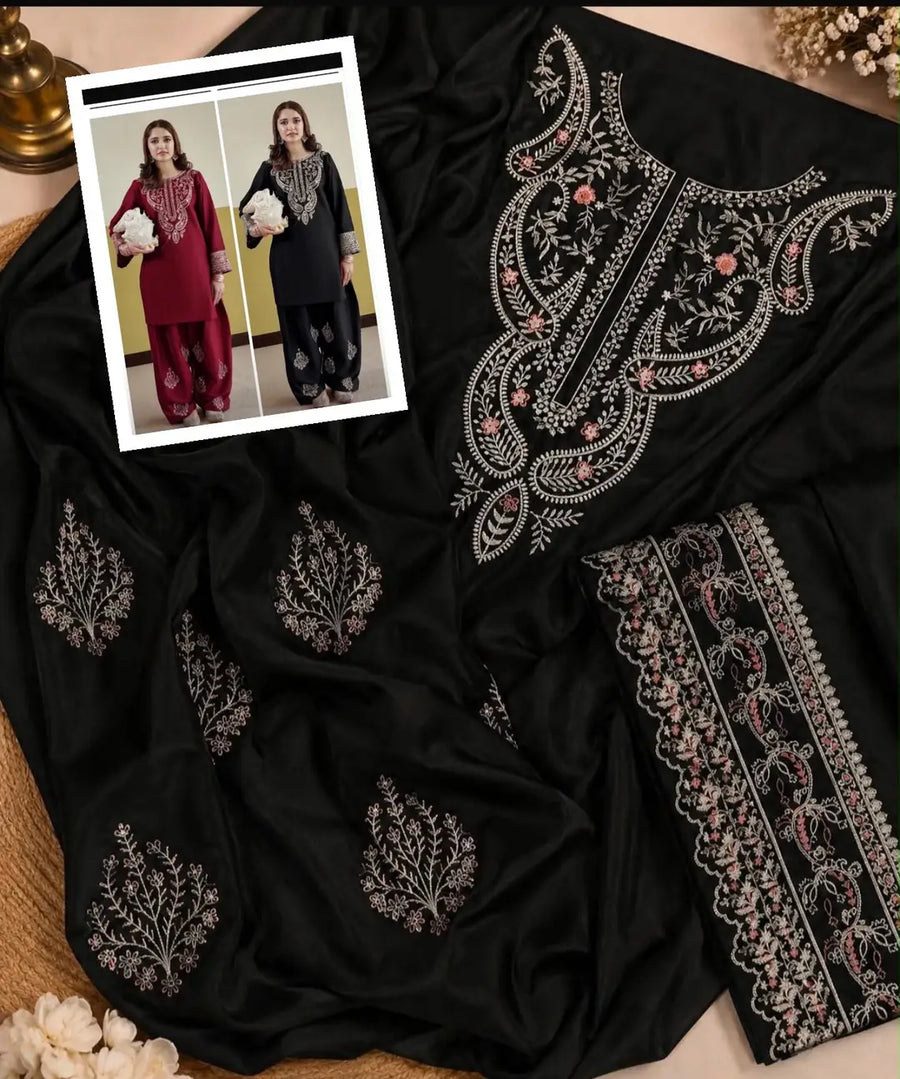 2 Pcs Women's Unstitched Embroidered Suit(AW)