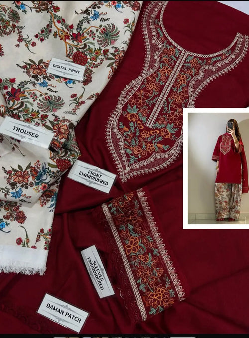2 Pcs Women's Unstitched Embroidered Suit(AW)