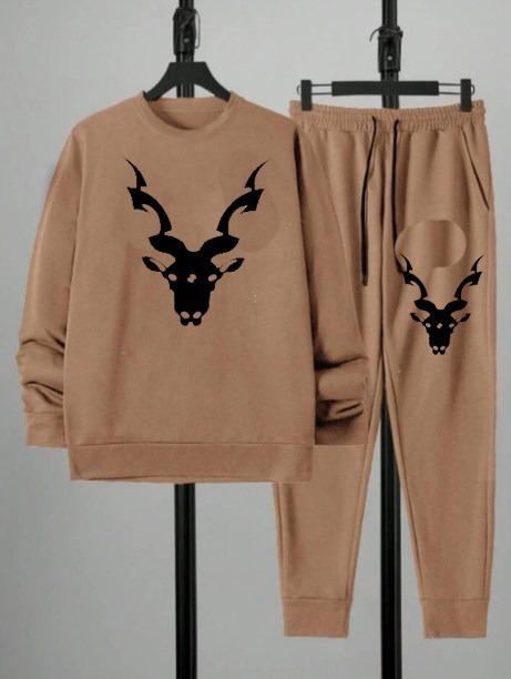 Men's Dri Fit Brown Track Suit 2Pcs Markhor Print