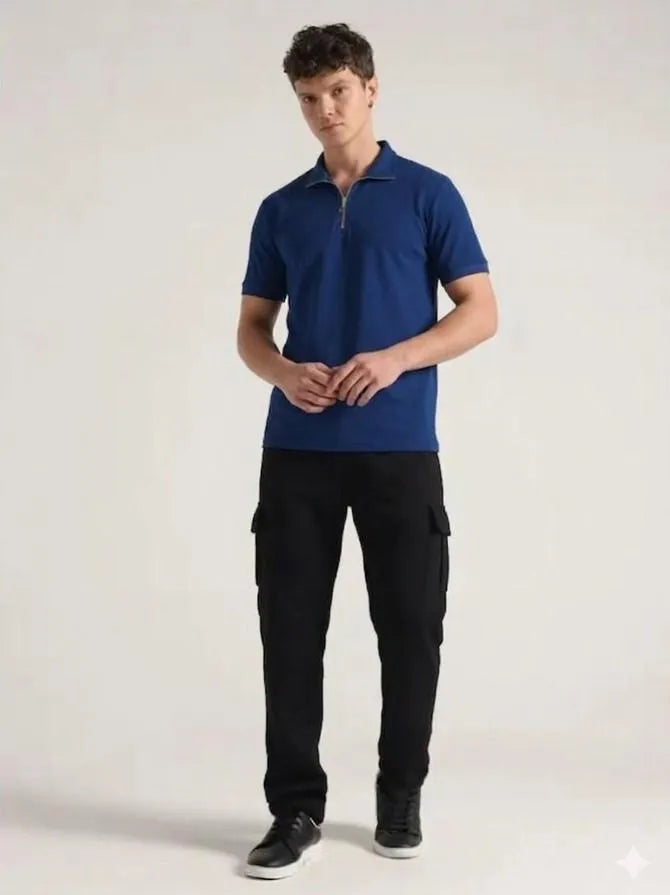 2 Pcs Men's Dri Fit Plain Ziper Track Suit - Blue