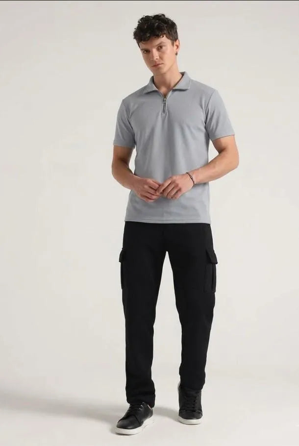 2 Pcs Men's Dri Fit Plain Ziper Track Suit - Grey