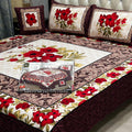 Double Bedsheet Set Red Floral Crystal Cotton Pakistan