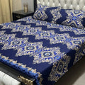 Royal Blue Crystal Cotton Double Bedsheet Set with Pillow Covers