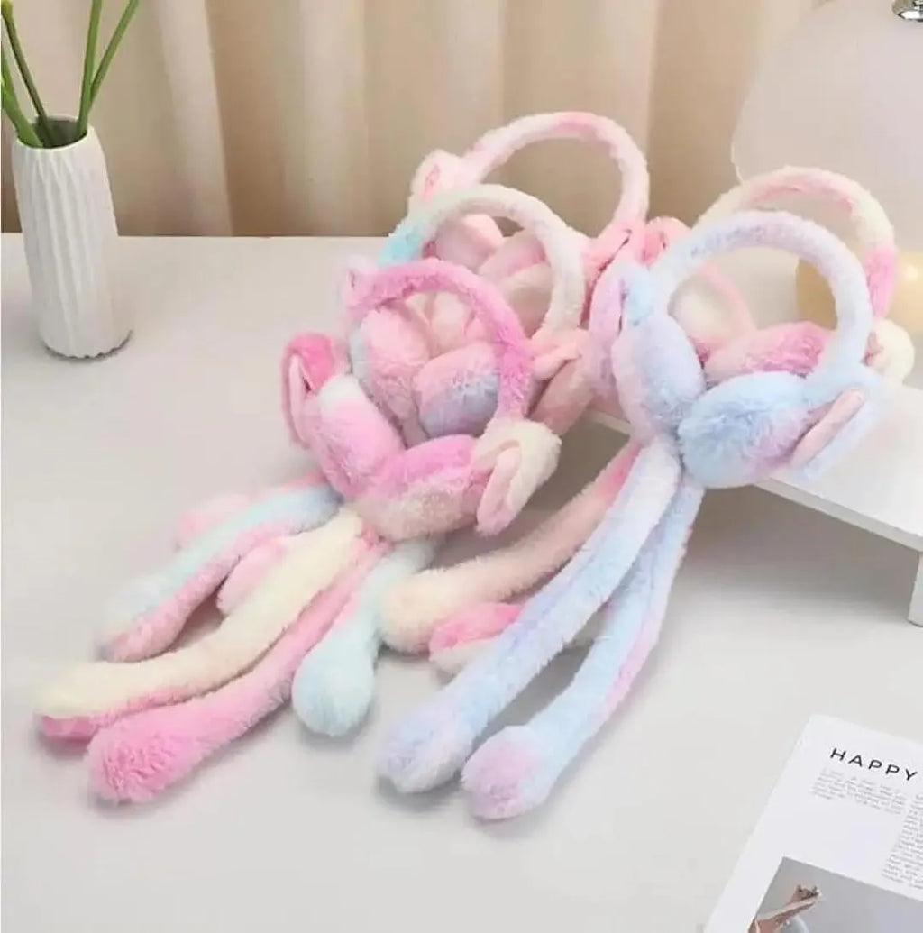 Moving Bunny Ears Warm Ear Muffs for Girls Students Children Cute Winter Ear Warmers & Ear Protection Polyester Material