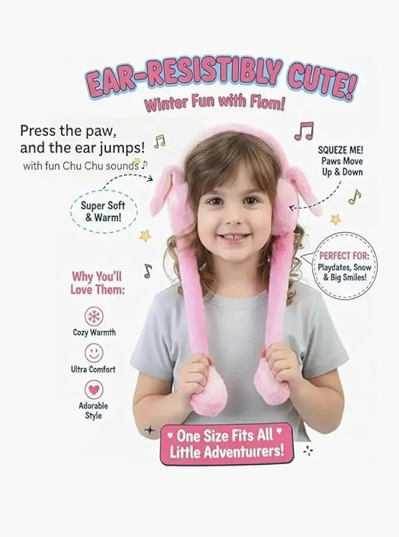 Moving Bunny Ears Warm Ear Muffs for Girls Students Children Cute Winter Ear Warmers & Ear Protection Polyester Material