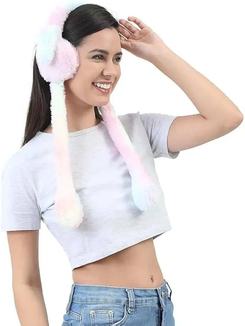 Moving Bunny Ears Warm Ear Muffs for Girls Students Children Cute Winter Ear Warmers & Ear Protection Polyester Material