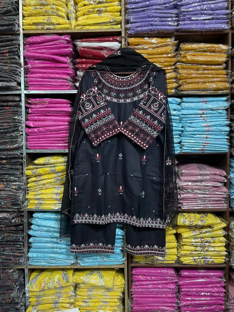 3 Pcs Women's Stitched Cotton Embroidered Suit