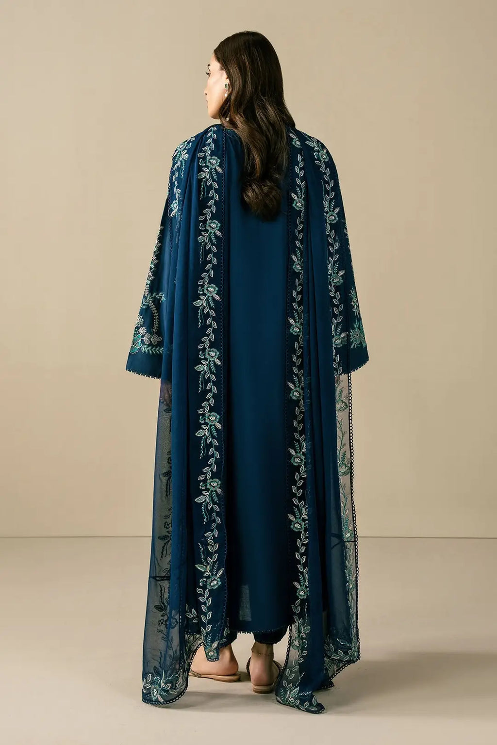 3 Pcs Women's Stitched Linen Embroidered Suit