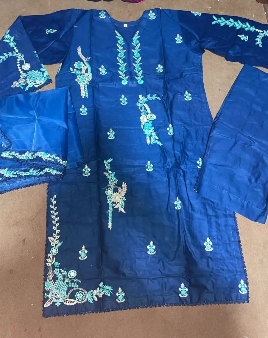 3 Pcs Women's Stitched Linen Embroidered Suit