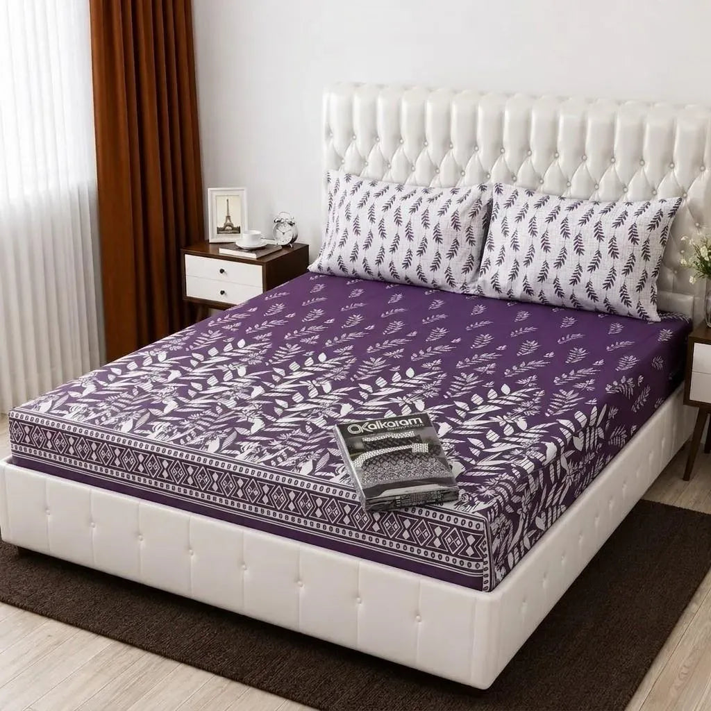 3 Pcs Cotton Salonica Printed Double Bedsheet