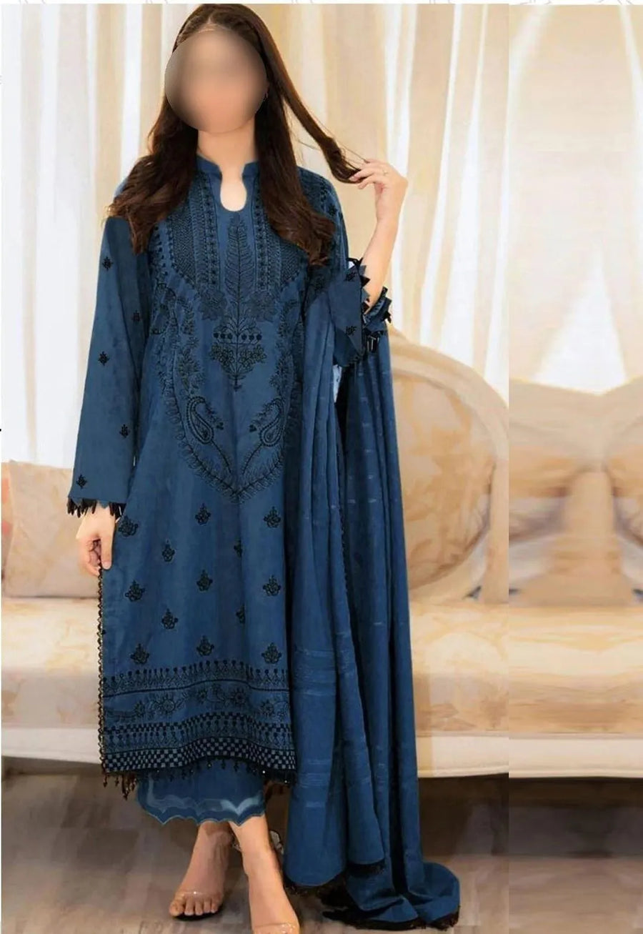 Blue Embroidered 3-Piece Lawn Suit for Eid Weddings