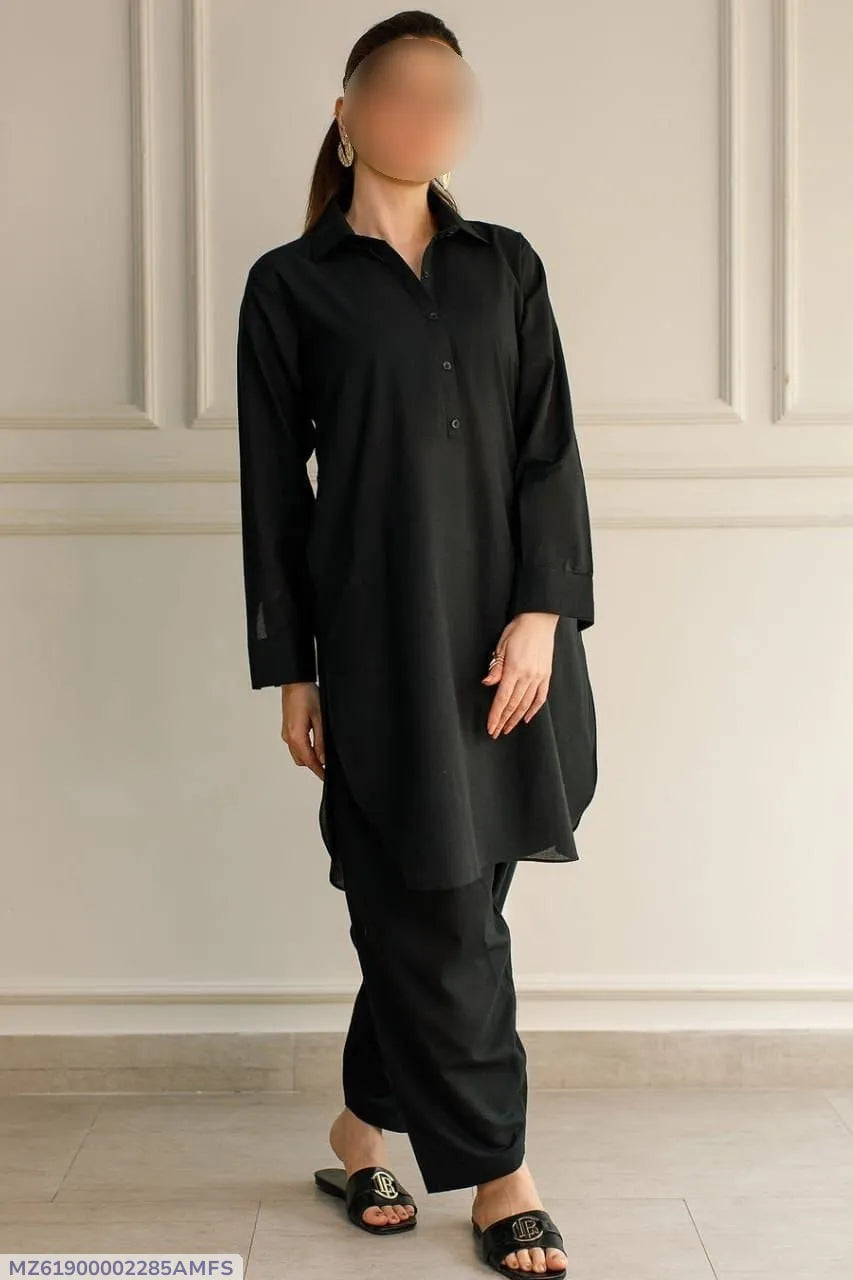 2 Pcs Women's Unstitched Plain Suit