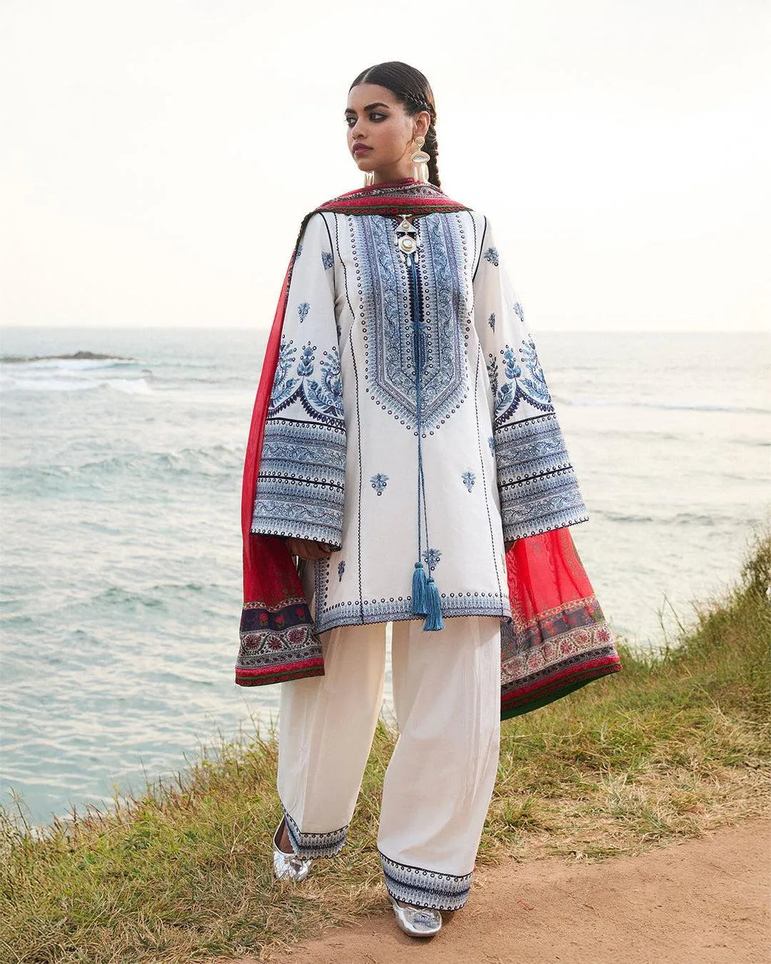 Pakistani Printed Kurta Set with Shawl for Women