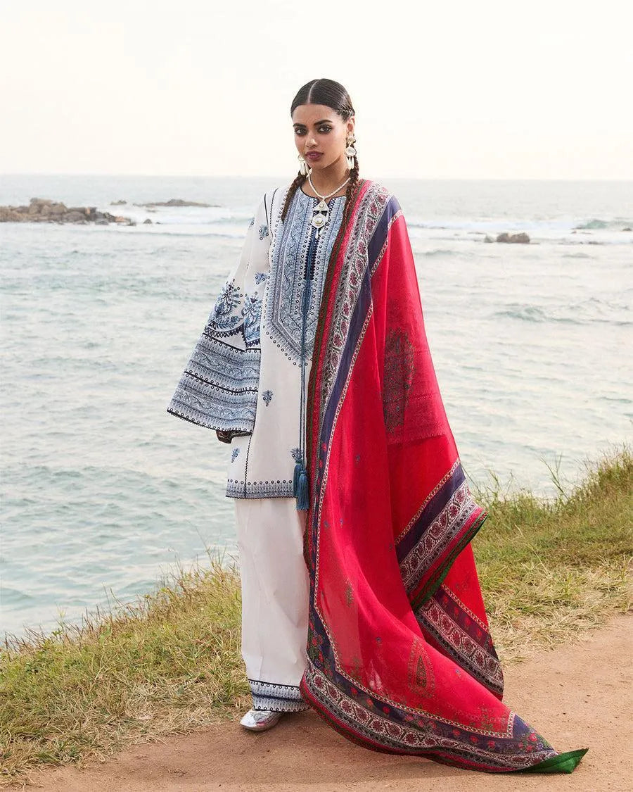 Pakistani Printed Kurta Set with Shawl for Women