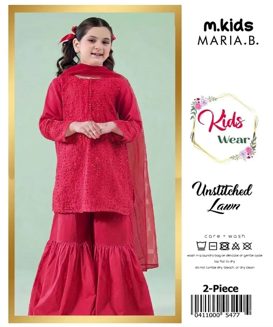 2 Pcs Girl's Lawn Embroidered Unstitched Suit