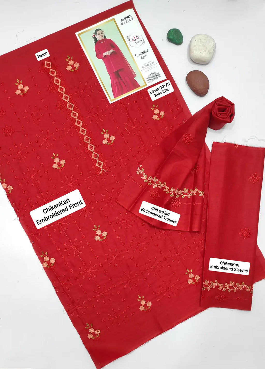 2 Pcs Girl's Lawn Embroidered Unstitched Suit