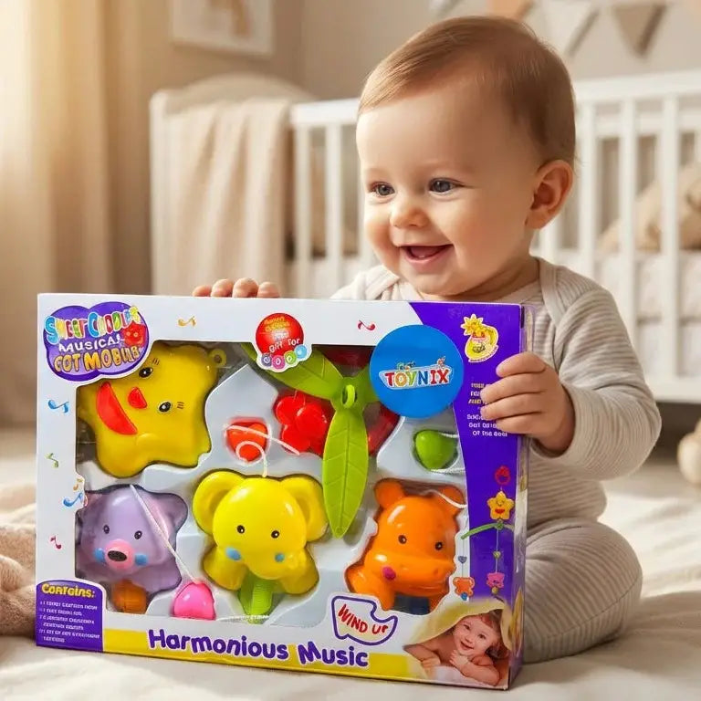 Musical Hanging Baby Cot Mobile  Delight your little one with the Musical Baby Cot Mobile Hanging – a colorful and soothing toy designed to keep your baby happy and engaged