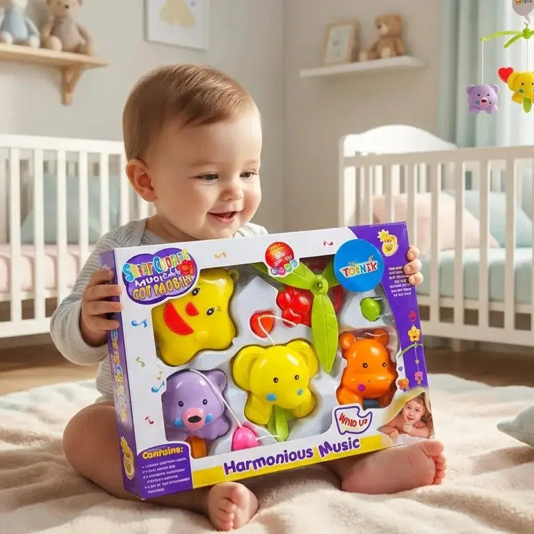Musical Hanging Baby Cot Mobile  Delight your little one with the Musical Baby Cot Mobile Hanging – a colorful and soothing toy designed to keep your baby happy and engaged