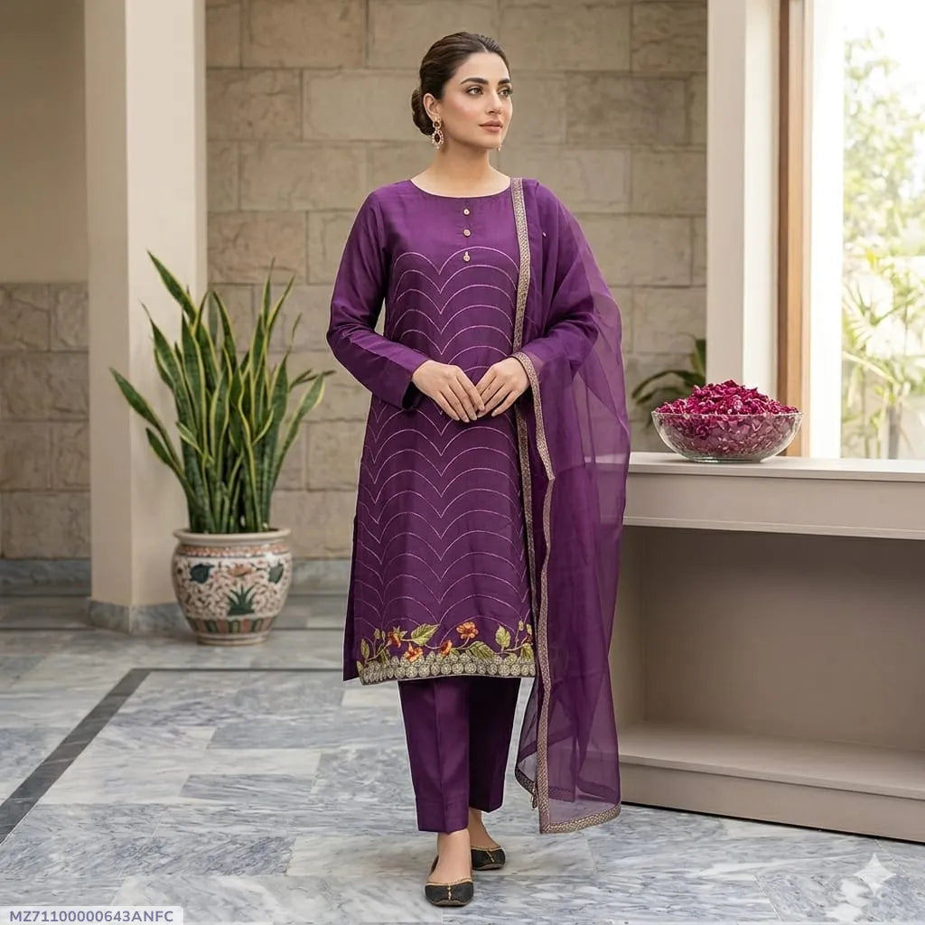 1 Pc Women's Stitched Arabic Lawn Embroidered Shirt