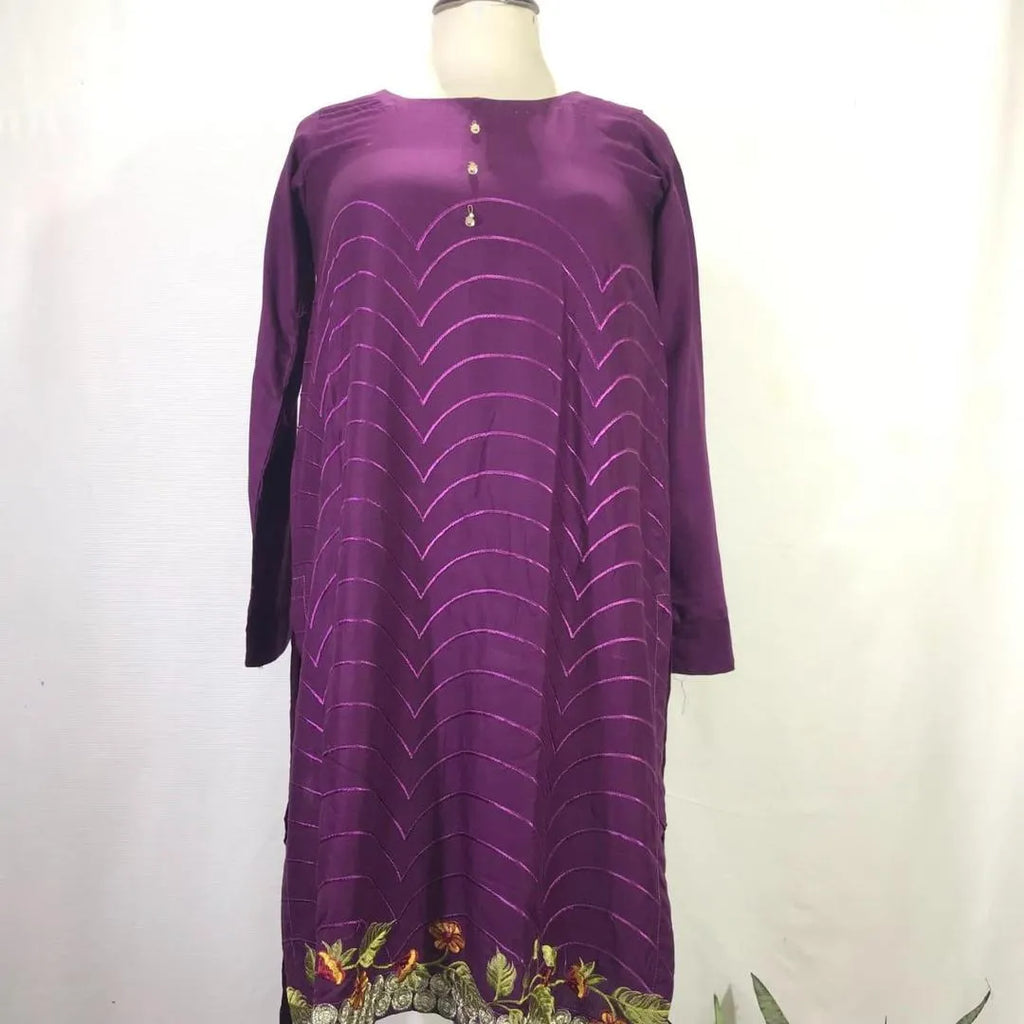 1 Pc Women's Stitched Arabic Lawn Embroidered Shirt