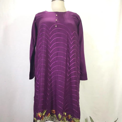 1 Pc Women's Stitched Arabic Lawn Embroidered Shirt