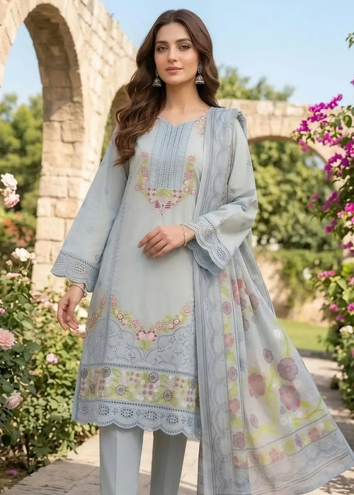 3 Pcs Women's Stitched Cotton Embroidered Suit
