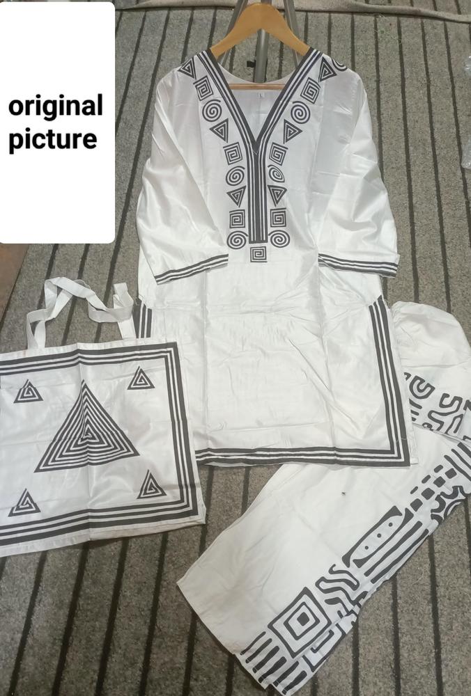 Off White Printed Linen 2Pcs Shirt Trouser Set Medium