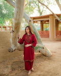 Maroon Linen Embroidered Shirt & Trouser Set