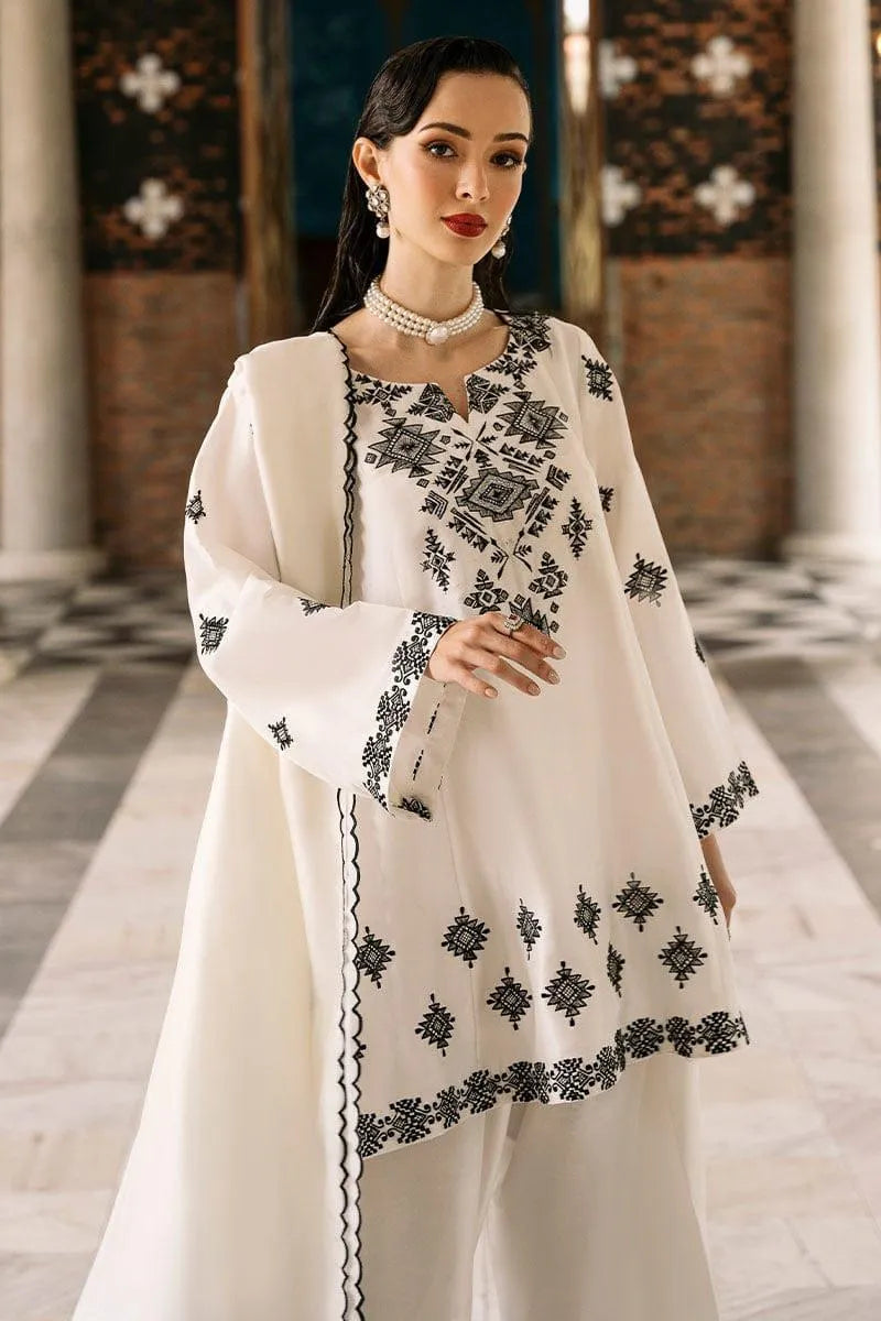 Women Linen Embroidered Shirt Trouser Set White 2Pcs Medium to XXL
