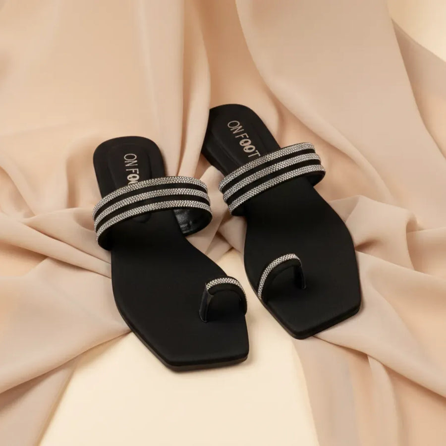 Women's Black Rexine Strap Sandals Casual Formal