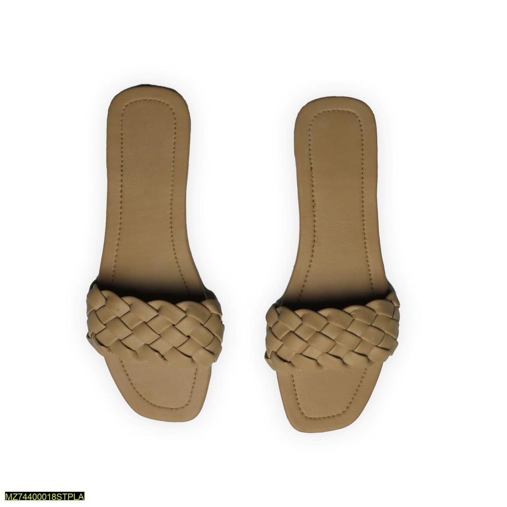 Women's Rexine Braided Slides Casual Flat Shoes