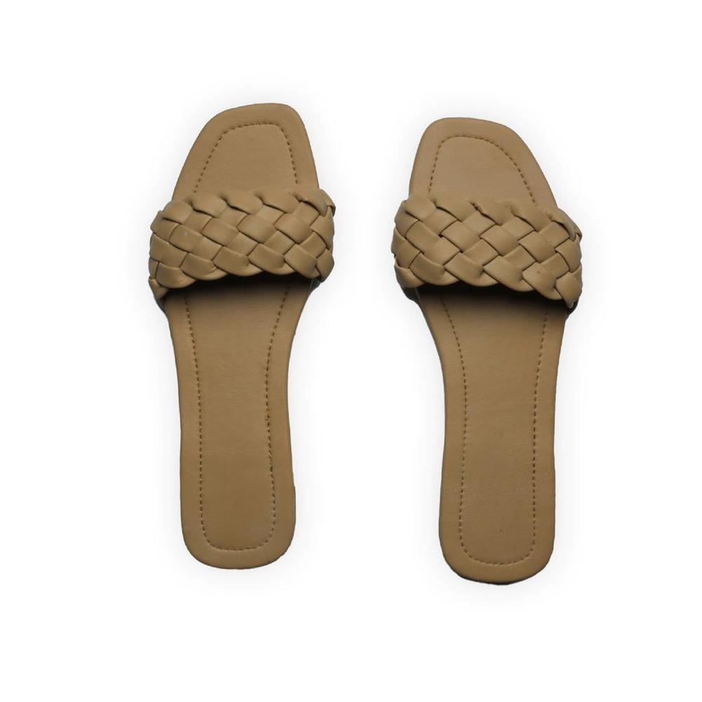 Women's Rexine Braided Slides Casual Flat Shoes