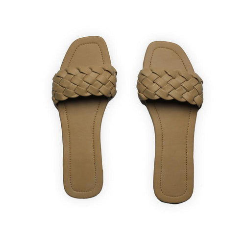 Women's Rexine Braided Slides Casual Flat Shoes