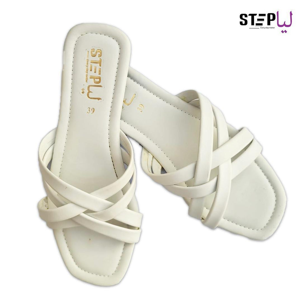 White Rexine Crisscross Slippers for Women