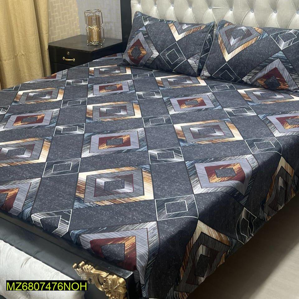 Crystal Cotton Geometric Bedsheet Set Double Size Gray Gold Burgundy