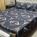 Crystal Cotton Geometric Bedsheet Set Double Size Gray Gold Burgundy