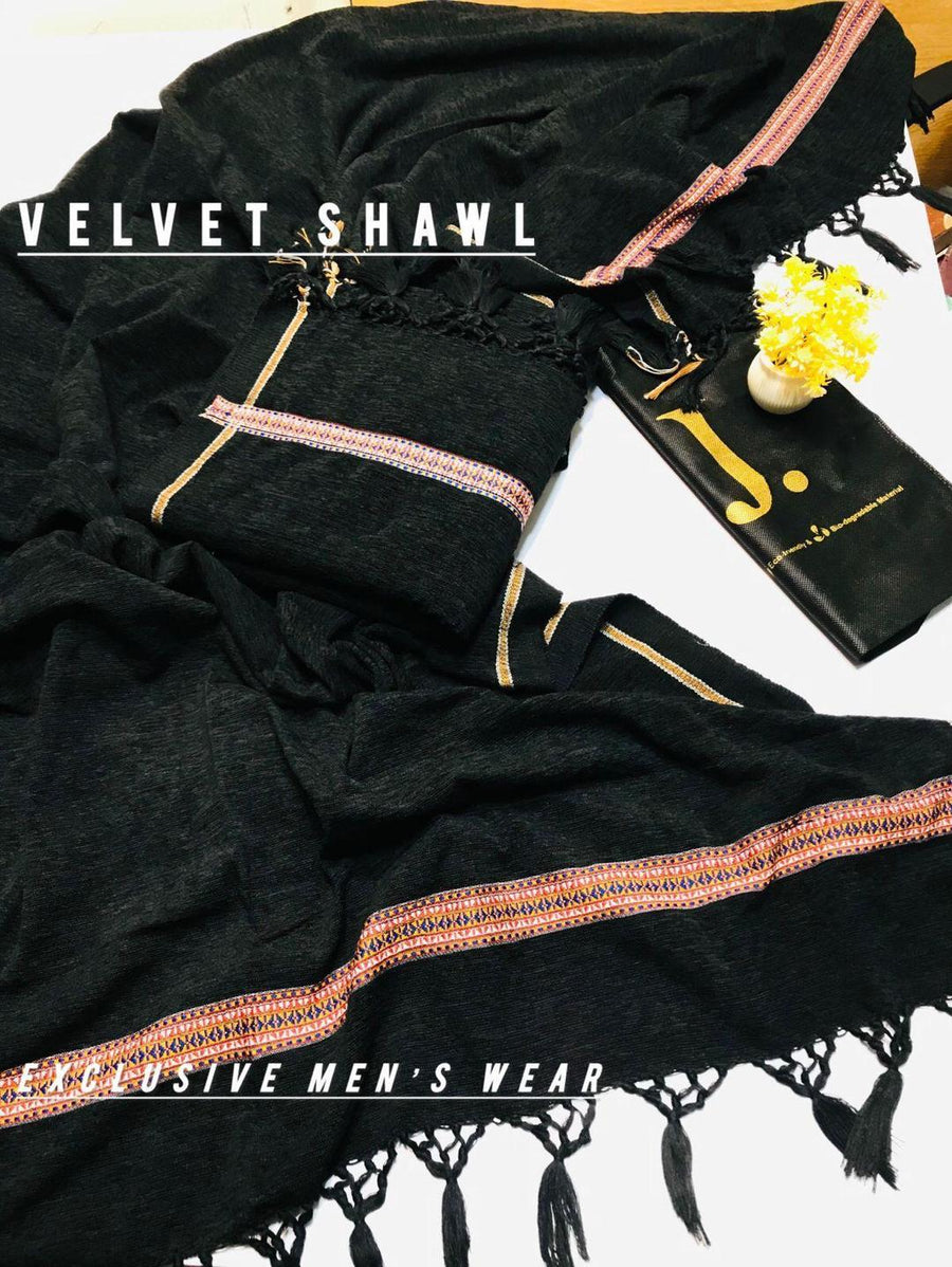 Premium Velvet Shawl Black Embroidered Border