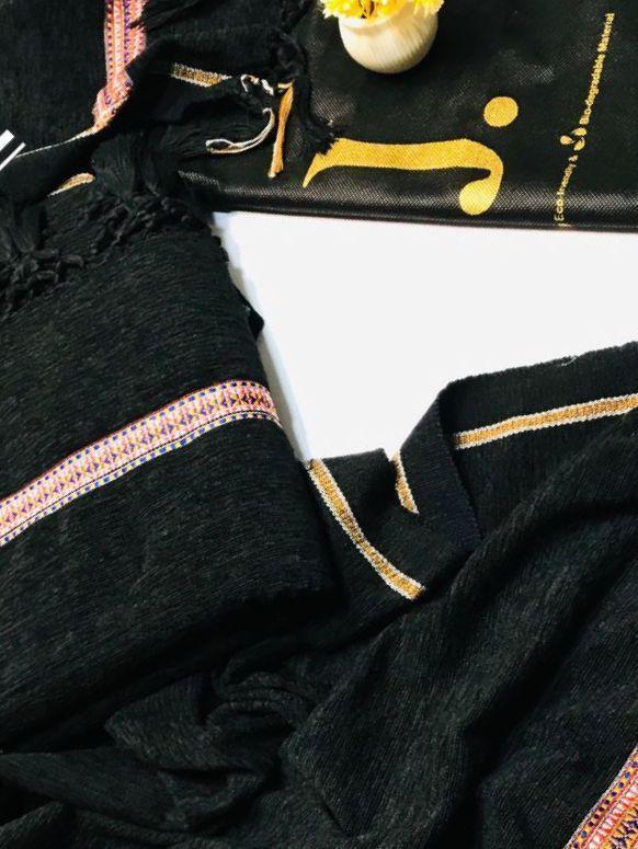 Premium Velvet Shawl Black Embroidered Border
