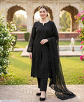 Black Chikankari 3-Piece Women's Suit with Chiffon Dupatta