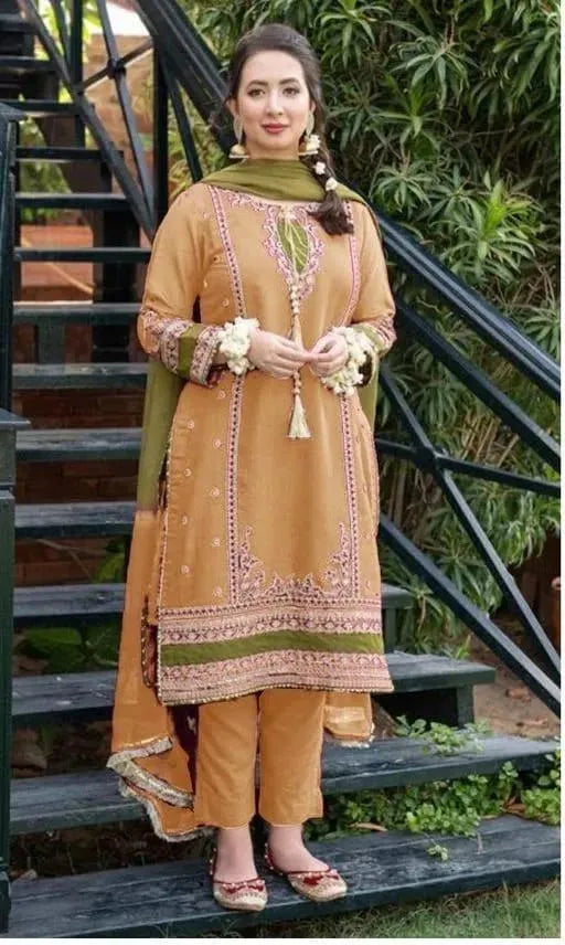 Peach Embroidered Lawn 3Pcs Set