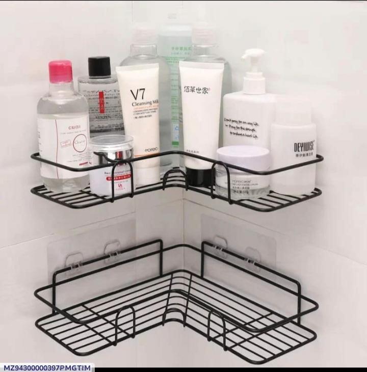 Bathroom Corner Organizer Black PVC Adhesive