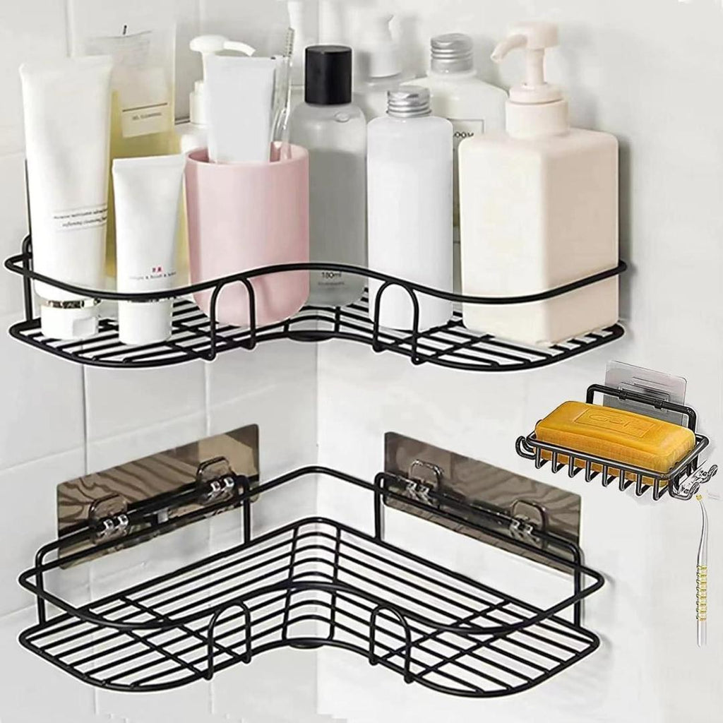 Bathroom Corner Organizer Black PVC Adhesive