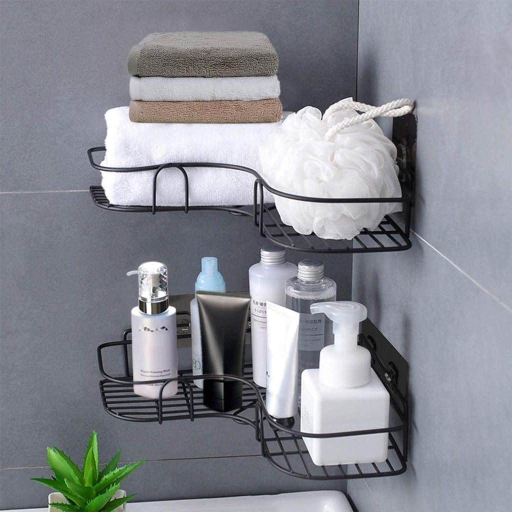Bathroom Corner Organizer Black PVC Adhesive