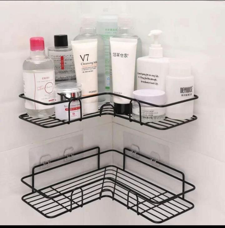 Bathroom Corner Organizer Black PVC Adhesive